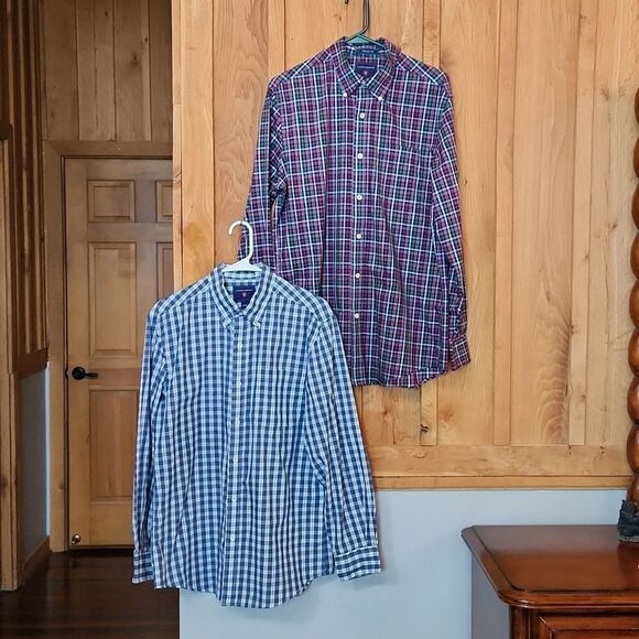 Saddlebred Long Sleeve Button Down Shirts Bundle, Medium, Blue, Red, White Plaid - Picture 1 of 12